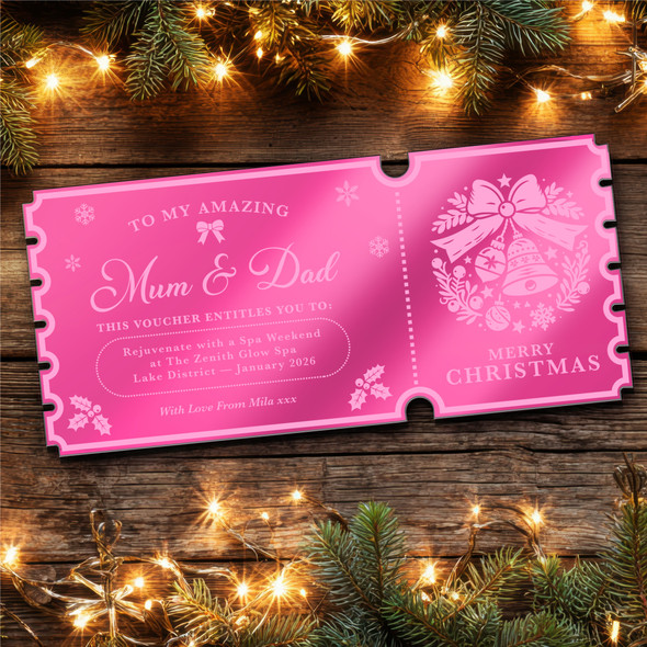 Pink Mirror Acrylic Ticket Spa Weekend Break Christmas Personalised Any Text