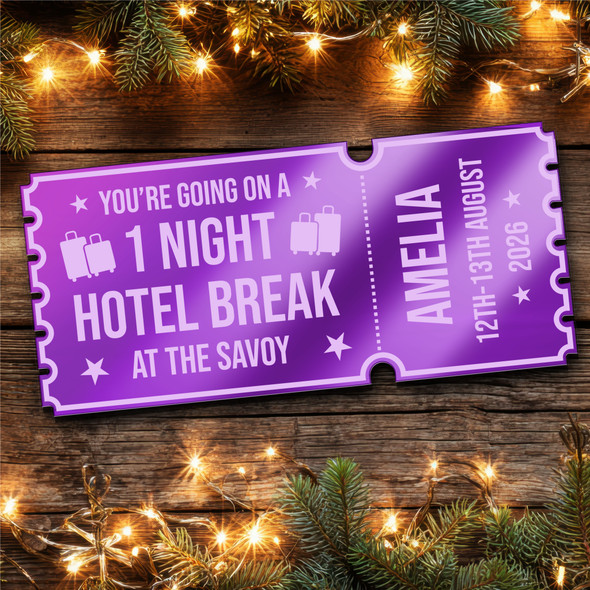 Purple Mirror Acrylic Ticket Hotel Break Surprise Getaway Personalised Any Text