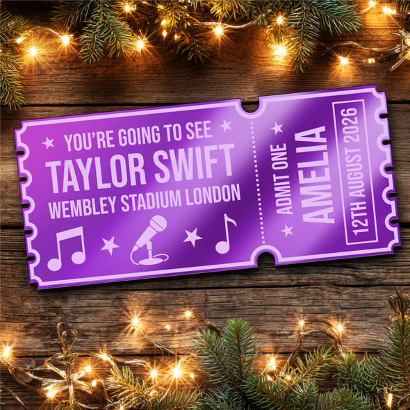 Purple Mirror Acrylic Ticket Taylor Swift Concert Personalised Any Text Voucher