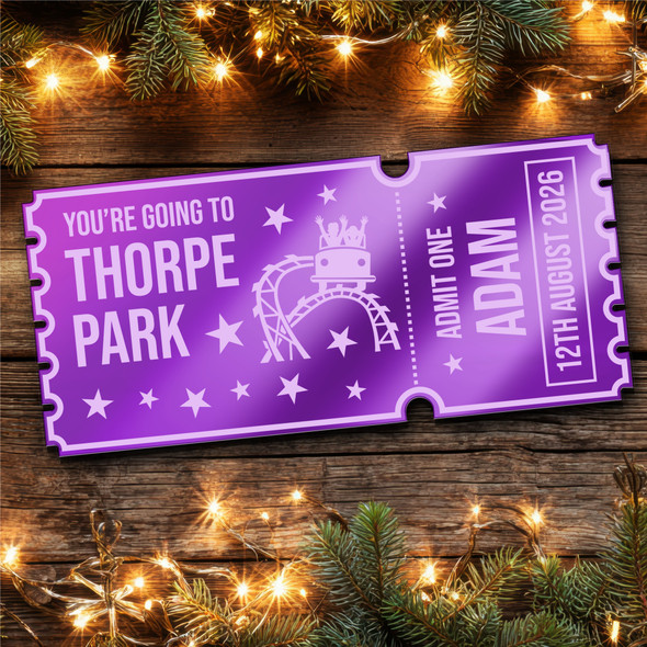 Purple Mirror Acrylic Ticket Thorpe Park Theme Park Personalised Any Text