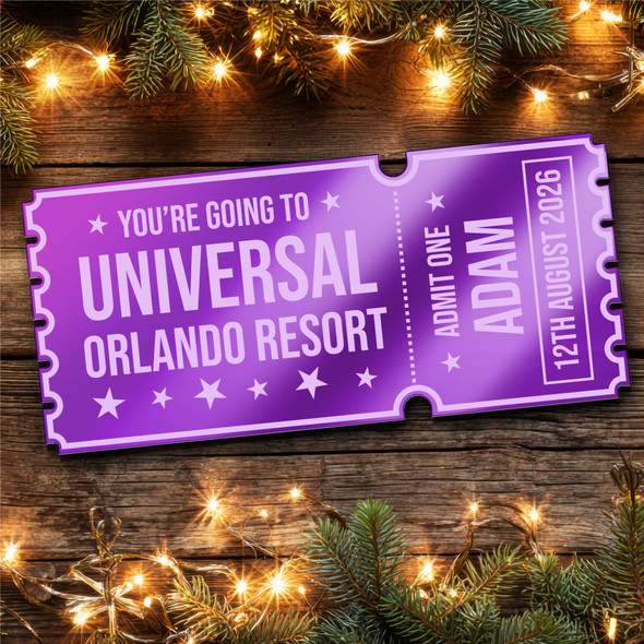 Purple Mirror Acrylic Ticket Universal Orlando Resort Theme Park Personalised