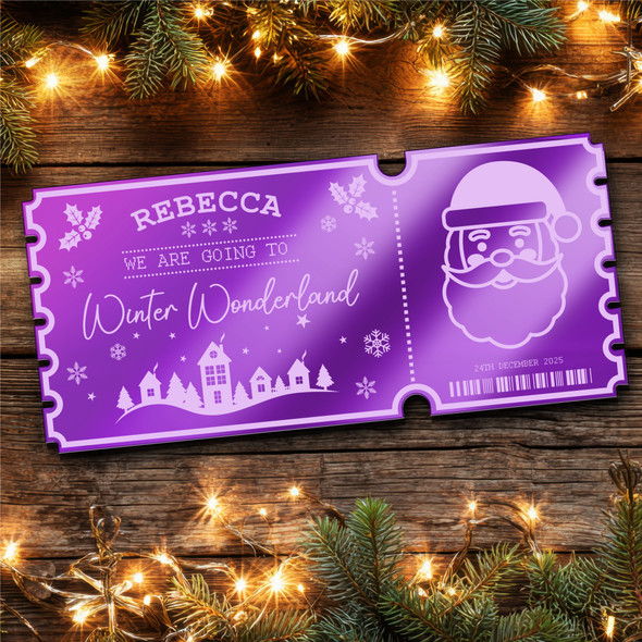 Purple Mirror Acrylic Ticket Winter Wonderland Christmas Day Out Personalised