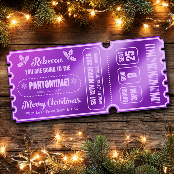Purple Mirror Acrylic Ticket Christmas Any Show Panto Theatre Musical Custom