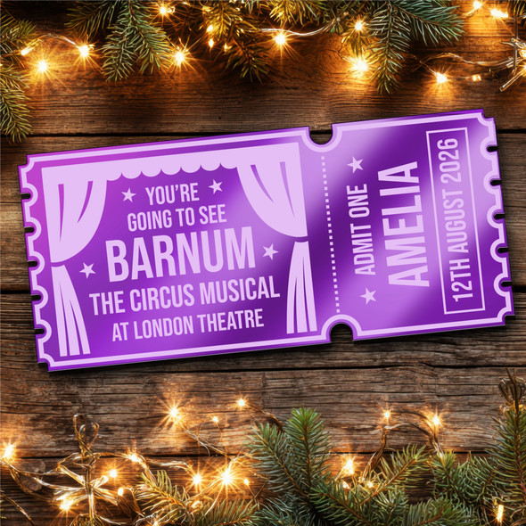 Purple Mirror Acrylic Ticket Barnum The Circus Musical Theatre Show Personalised