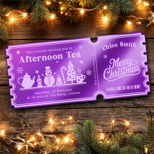 Purple Mirror Acrylic Ticket Christmas Afternoon Tea Personalised Any Text