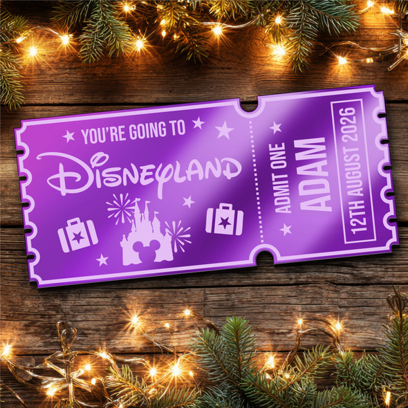 Purple Mirror Acrylic Ticket Surprise Disneyland Trip Personalised Any Text