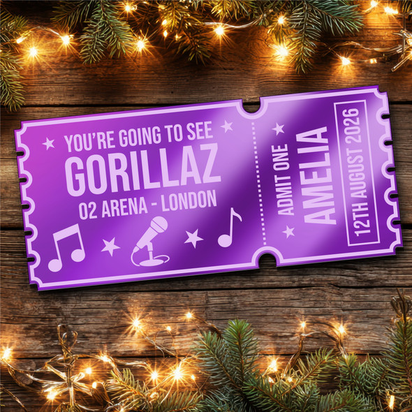 Purple Mirror Acrylic Ticket Gorillaz Band Concert Personalised Any Text Voucher