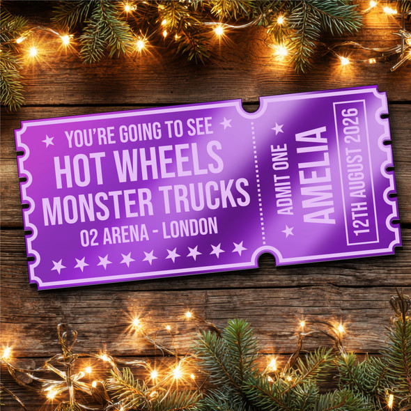 Purple Mirror Acrylic Ticket Hot Wheels Monster Trucks Show Personalised Voucher Purple Mirror Acrylic Ticket Hot Wheels Monster Trucks Show Personalised Voucher