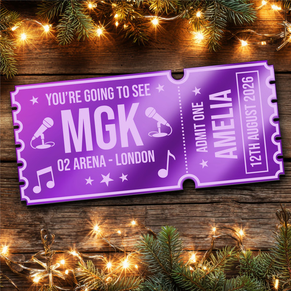 Purple Mirror Acrylic Ticket MGk Concert Personalised Any Text Voucher