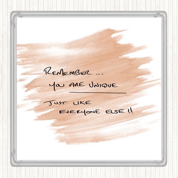 Watercolour You Are Unique Quote Coaster