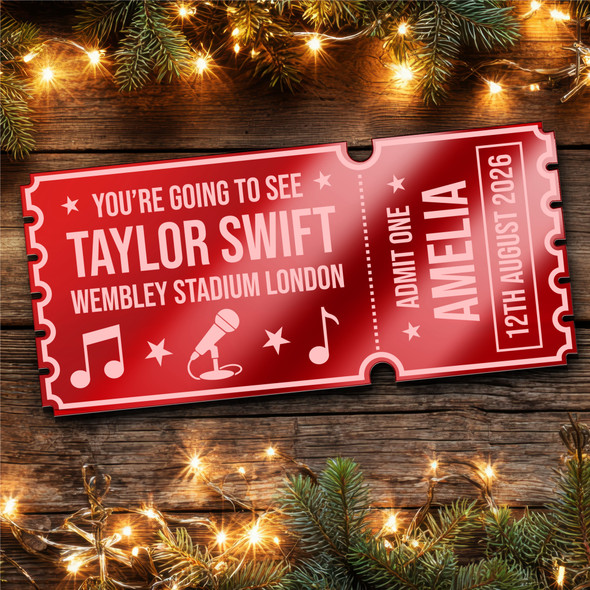 Red Mirror Acrylic Ticket Taylor Swift Concert Personalised Any Text Voucher