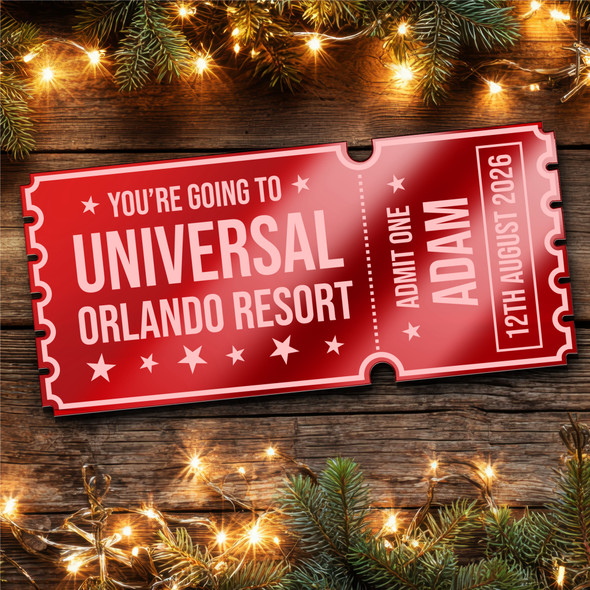Red Mirror Acrylic Ticket Universal Orlando Resort Theme Park Personalised