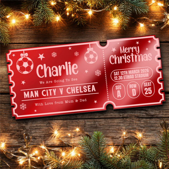 Red Mirror Acrylic Ticket Any Football Game match Xmas Personalised Any Text