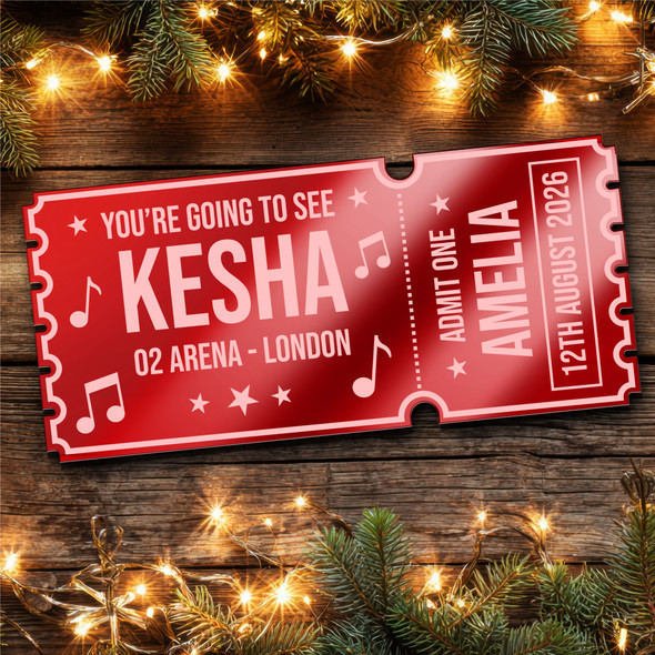 Red Mirror Acrylic Ticket Kesha Concert Personalised Any Text Voucher