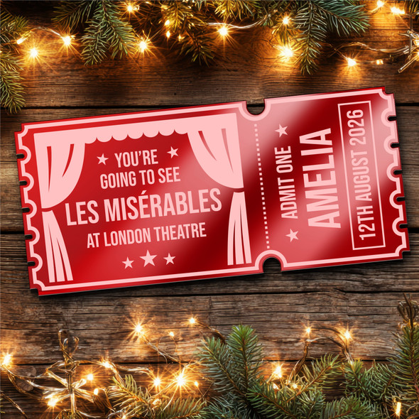 Red Mirror Acrylic Ticket Les Miserables Musical theatre Show Personalised Red Mirror Acrylic Ticket Les Miserables Musical theatre Show Personalised