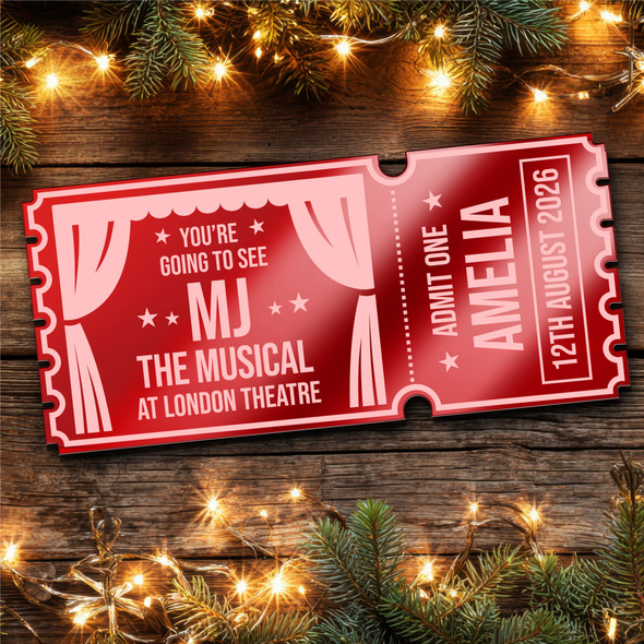 Red Mirror Acrylic Ticket MJ The Musical Theatre Show Personalised Any Text