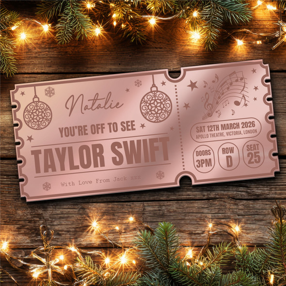 Rose Gold Mirror Acrylic Ticket Any Concert Christmas Baubles Personalised