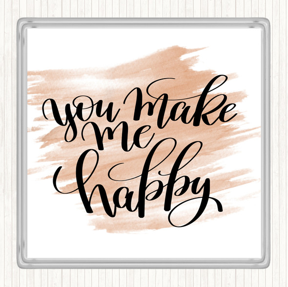 Watercolour You Make Me Happy Quote Coaster