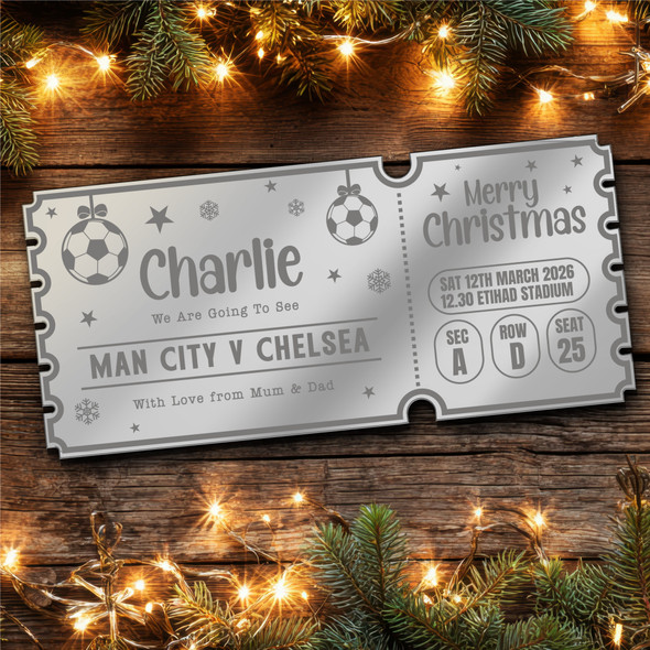 Silver Mirror Acrylic Ticket Any Football Game match Xmas Personalised Any Text