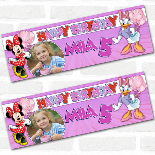 Personalised Party Banner For Kids Birthday Girls Disney Minnie Mouse Daisy Duck
