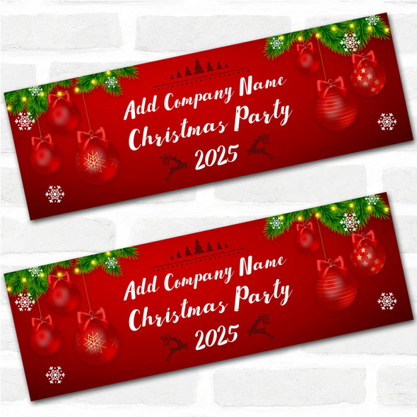 Personalised Party Banner For Christmas Party Company Red Baubles