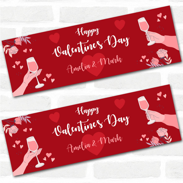 Personalised Party Banner For Valentine's Day Red Wine Hands Heart