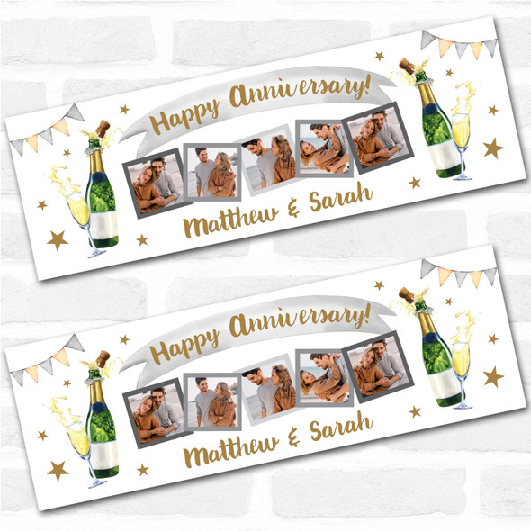 Personalised Party Banner For Wedding Anniversary Photo Champagne Gold Silver