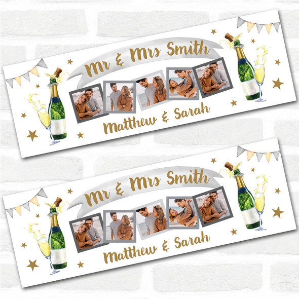 Personalised Party Banner For Wedding Day Photo Champagne Banner Gold Silver