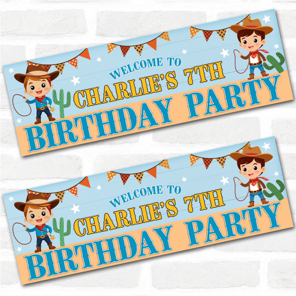 Personalised Party Banner For Kids Birthday Cute Cowboys