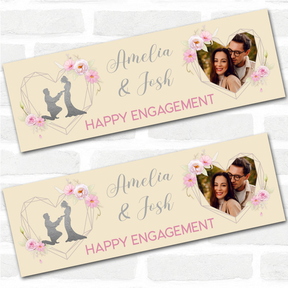 Personalised Party Banner For Engagement Party Photo Yellow Pink Flowers Heart
