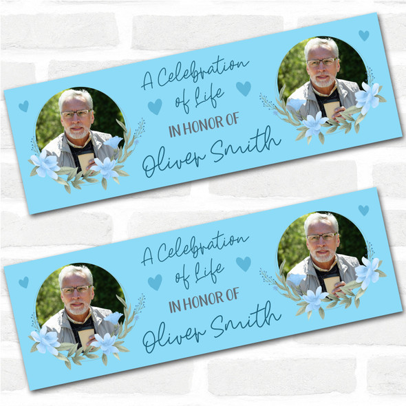 Personalised Party Banner For Funeral Celebration Of Life Male Photo Blue