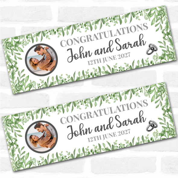 Personalised Party Banner For Wedding Day Congratulations Photo Green Silver