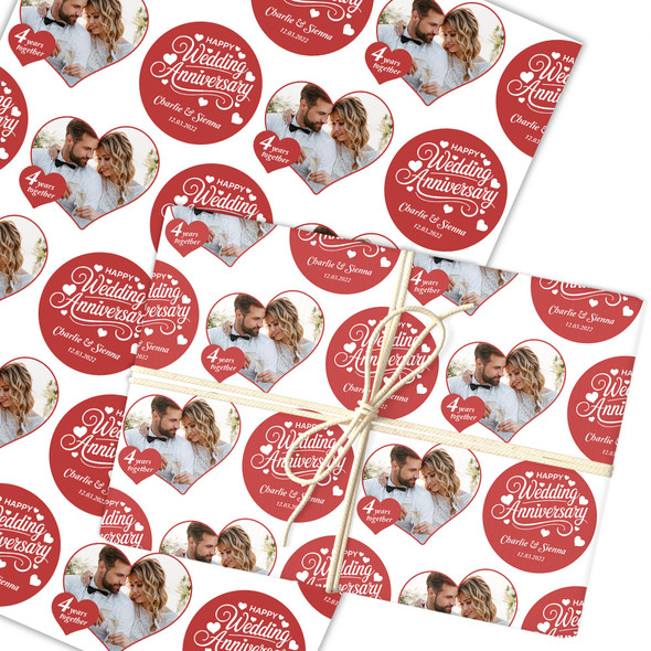 Personalised Wrapping Paper Wedding Anniversary Heart Photo Red Custom Gift Wrap