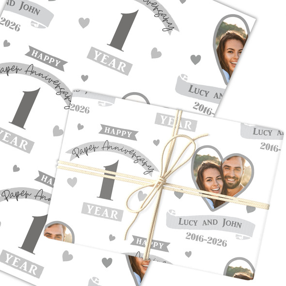 Personalised Wrapping Paper 1st Wedding Anniversary 1 Year Photo Paper Heart