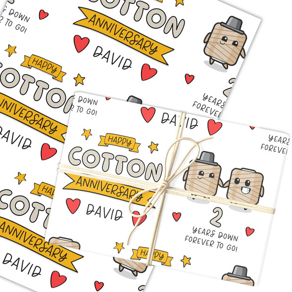 Personalised Wrapping Paper 2nd Wedding Anniversary 2 Year Cotton Yarn Couple