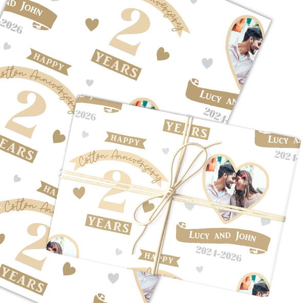 Personalised Wrapping Paper 2nd Wedding Anniversary 2 Year Photo Cotton Heart