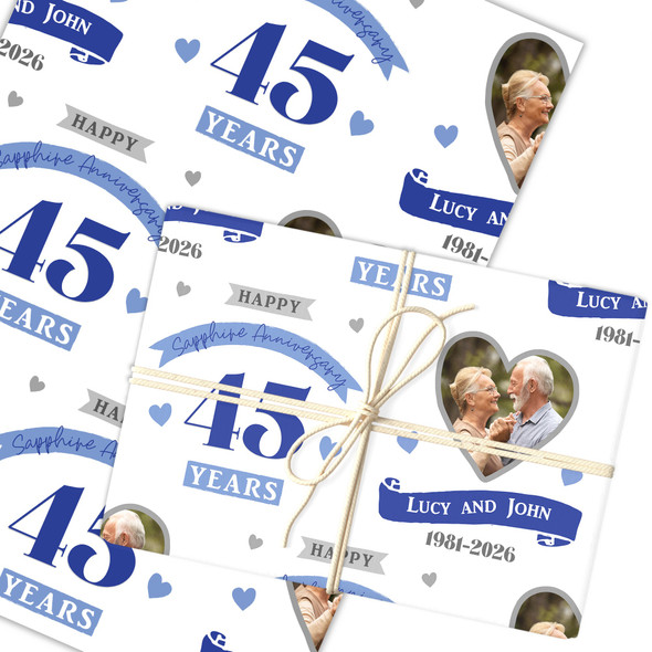 Personalised Wrapping Paper 45th Wedding Anniversary 45 Year Photo Sapphire