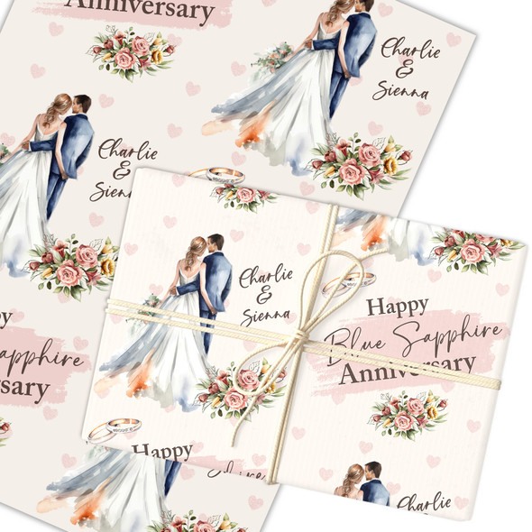 Personalised Wrapping Paper 60th Blue Sapphire Wedding Anniversary Couple