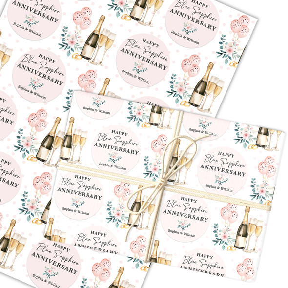 Personalised Wrapping Paper 65th Blue Sapphire Wedding Anniversary