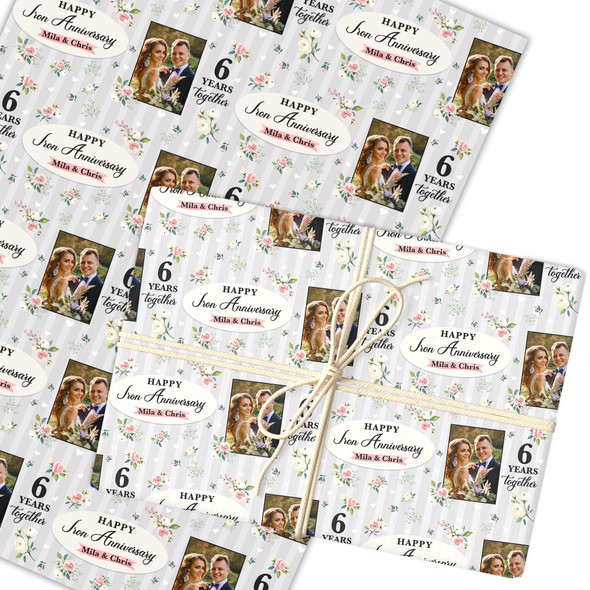 Personalised Wrapping Paper 6th Iron Wedding Anniversary Photo Custom Gift Wrap