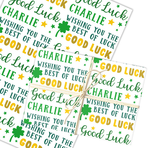 Personalised Wrapping Paper Good Luck Clover Green Yellow Star Custom Gift Wrap