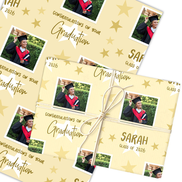 Personalised Wrapping Paper Graduation Photo Star Gold Custom Gift Wrap
