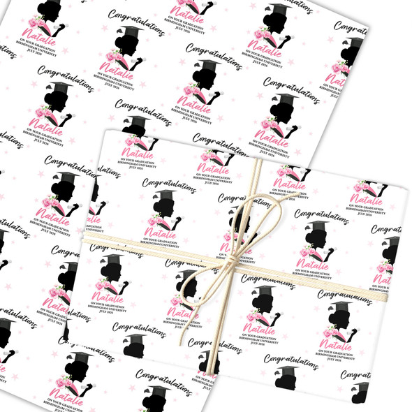 Personalised Wrapping Paper Graduation Pink Female Her Graduation Hat Gift Wrap