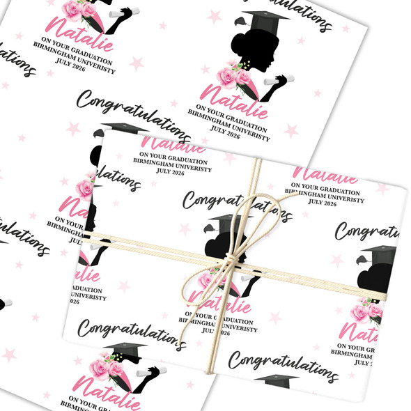 Personalised Wrapping Paper Graduation Pink Floral Female Her Custom Gift Wrap