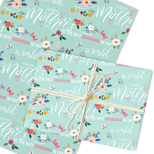 Personalised Wrapping Paper Mother's Day Grandma Floral Mint Custom Gift Wrap