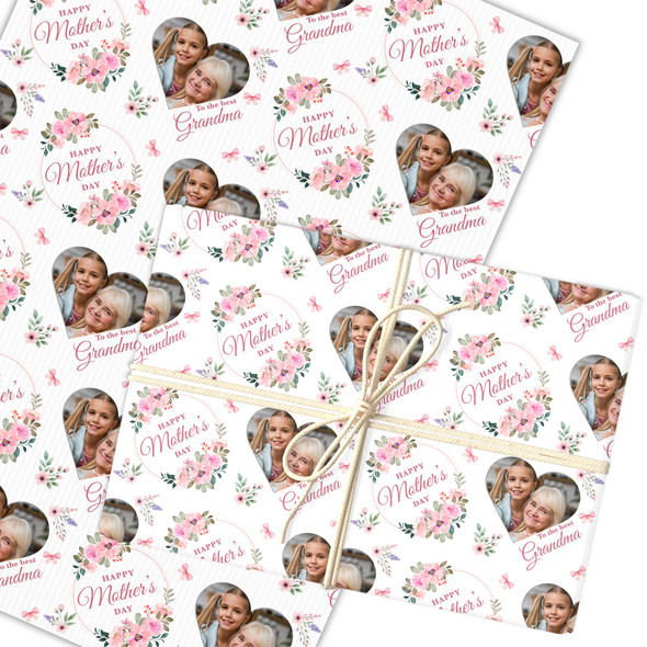 Personalised Wrapping Paper Mother's Day Grandma Pink Heart Photo Gift Wrap