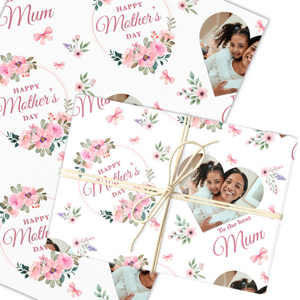 Personalised Wrapping Paper Mother's Day Mum Pink Flower Heart Photo Gift Wrap