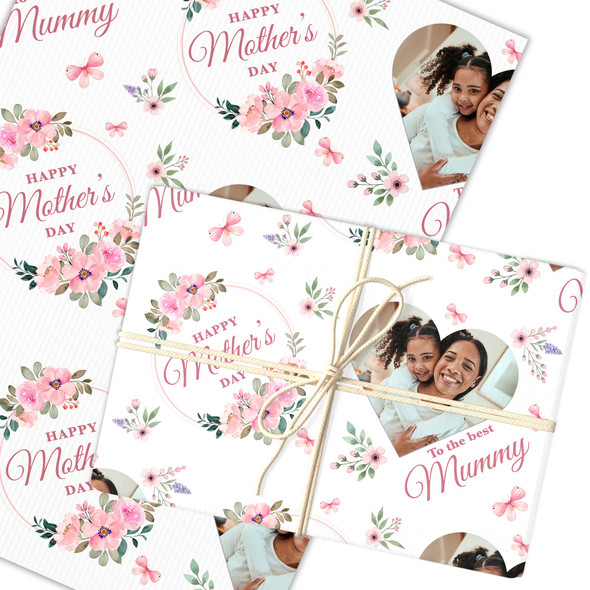 Personalised Wrapping Paper Mother's Day Mummy Pink Flower Heart Photo Gift Wrap