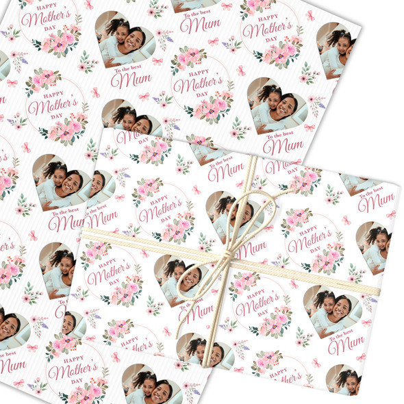 Personalised Wrapping Paper Mother's Day Pink Floral Heart Photo Gift Wrap