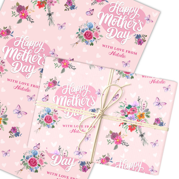 Personalised Wrapping Paper Mother's Day Watercolour Butterflies Gift-Wrap